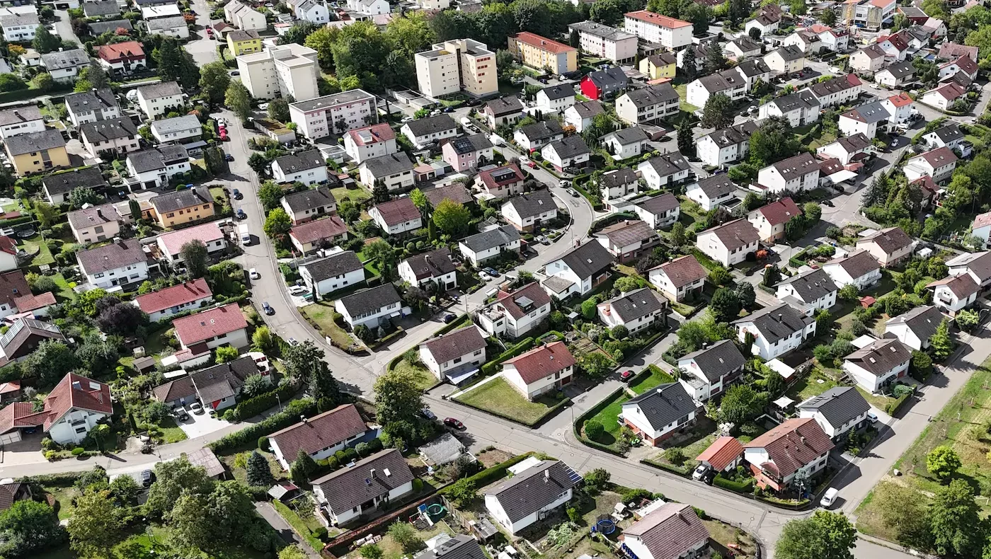 Luftaufnahme eines Wohnquartiers in Obersulm